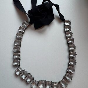 J. Crew Black Ribbon Necklace with Clear Stones
